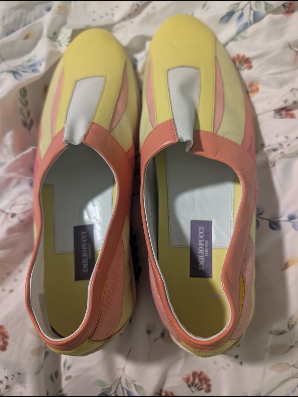 Emilio Pucci Yellow, Pink & Cream Slip-On Flats - Picture 2 of 7